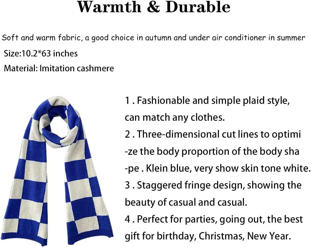 Women's Men's Klein Blue Plaid Thick Christmas Scarf,Trendy Versatile Scarfs Shawl for New Year Daily Travel.