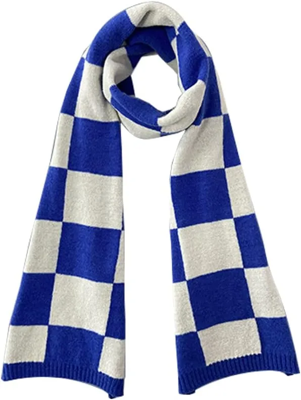 Women's Men's Klein Blue Plaid Thick Christmas Scarf,Trendy Versatile Scarfs Shawl for New Year Daily Travel.