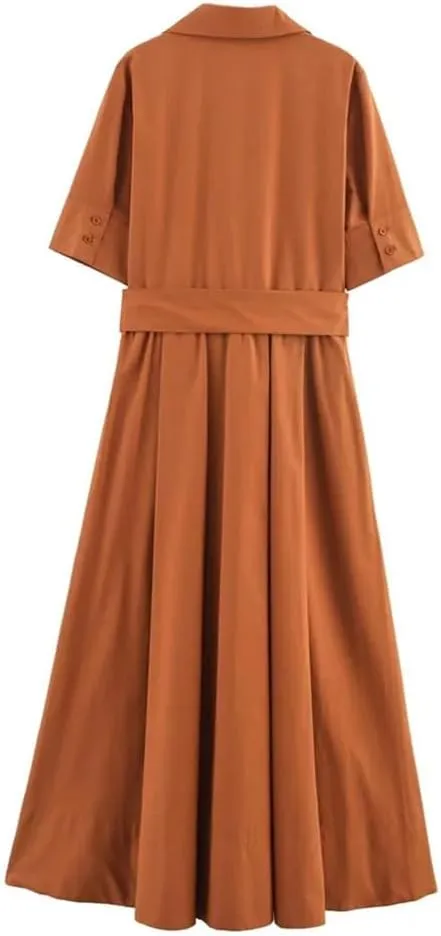 Women's Shirt Dress Short Sleeve Lapel Collar Button Front Casual Chic Spring Summer Breathable Sundress