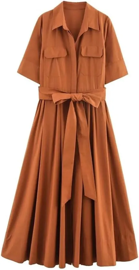 Women's Shirt Dress Short Sleeve Lapel Collar Button Front Casual Chic Spring Summer Breathable Sundress