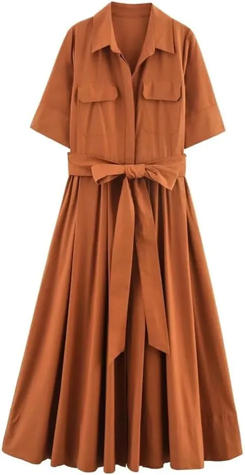 Women's Shirt Dress Short Sleeve Lapel Collar Button Front Casual Chic Spring Summer Breathable Sundress