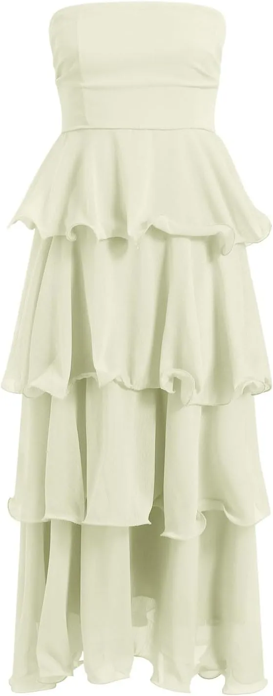 Womens Summer Boho Strapless Maxi Dress 2025 Casual Sleeveless Off Shoulder Smocked Tiered Beach Long Sundress