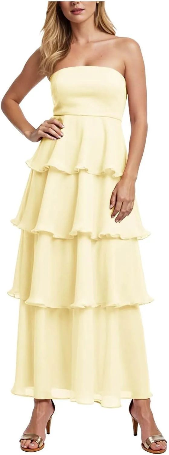 Womens Summer Boho Strapless Maxi Dress 2025 Casual Sleeveless Off Shoulder Smocked Tiered Beach Long Sundress