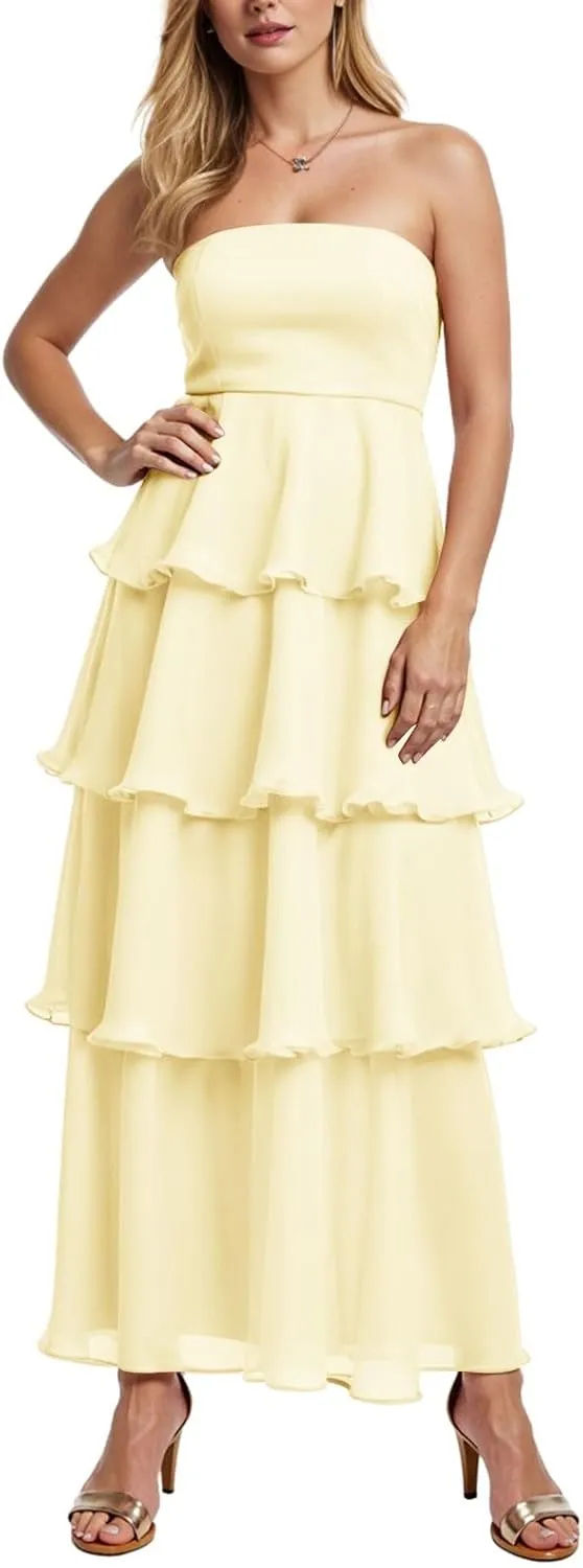 Womens Summer Boho Strapless Maxi Dress 2025 Casual Sleeveless Off Shoulder Smocked Tiered Beach Long Sundress