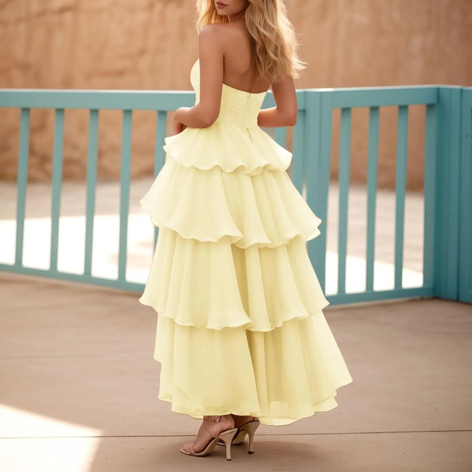 Womens Summer Boho Strapless Maxi Dress 2025 Casual Sleeveless Off Shoulder Smocked Tiered Beach Long Sundress
