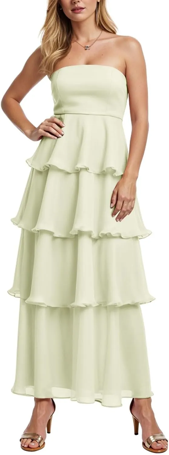 Womens Summer Boho Strapless Maxi Dress 2025 Casual Sleeveless Off Shoulder Smocked Tiered Beach Long Sundress