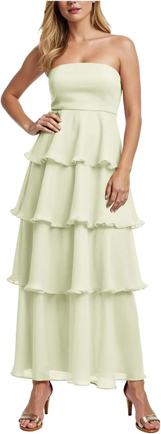 Womens Summer Boho Strapless Maxi Dress 2025 Casual Sleeveless Off Shoulder Smocked Tiered Beach Long Sundress