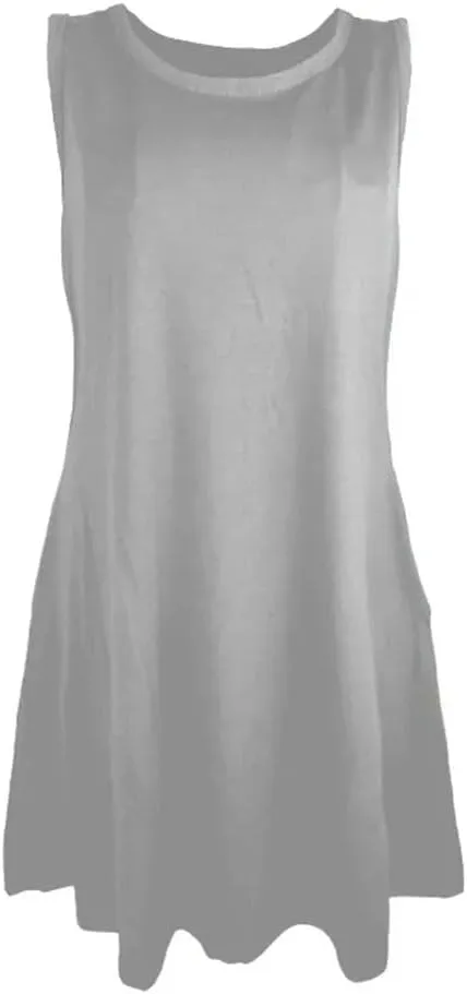 Women's Summer Round Neck Loose Dresses Solid Color Casual Lightweight Sleeveless Vest Dress