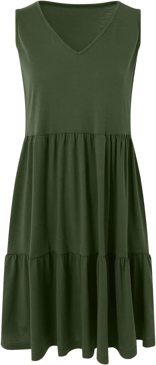 Womens Summer Sundress Boho Floral Casual Tank Dresses with Pockets Sleeveless Tiered Swing A Line Beach Dress
