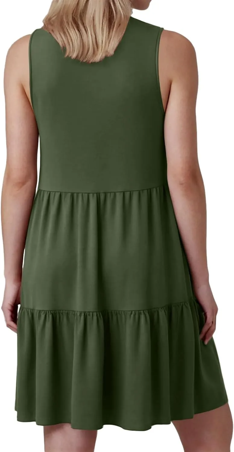 Womens Summer Sundress Boho Floral Casual Tank Dresses with Pockets Sleeveless Tiered Swing A Line Beach Dress
