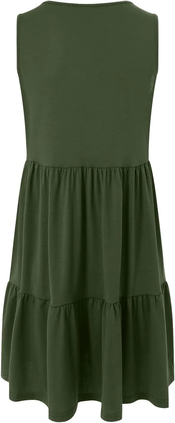 Womens Summer Sundress Boho Floral Casual Tank Dresses with Pockets Sleeveless Tiered Swing A Line Beach Dress