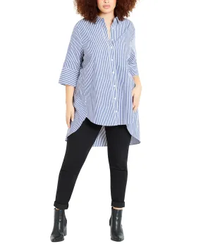 Yaretzi Relaxed Cotton Shirt | Dusty Blue / White