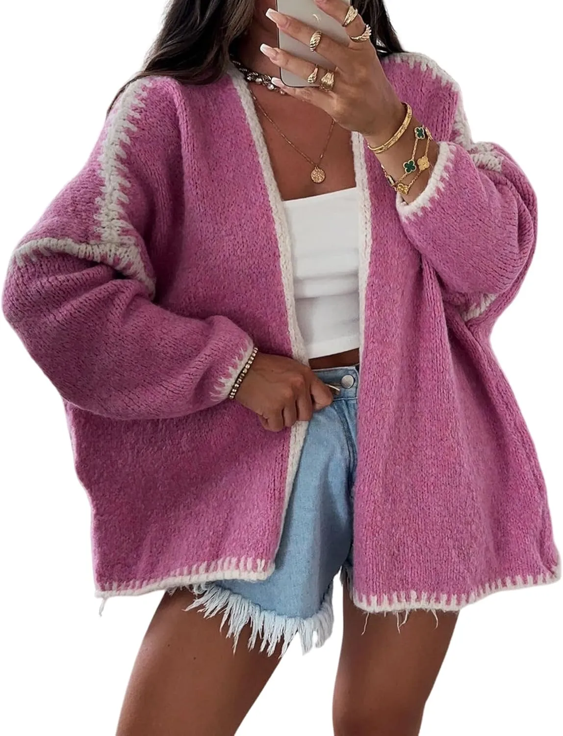 Yimoon Womens Oversized Chunky Cardigan Sweater Open Front Long Sleeve Soft Knitted Cardigan Outwear